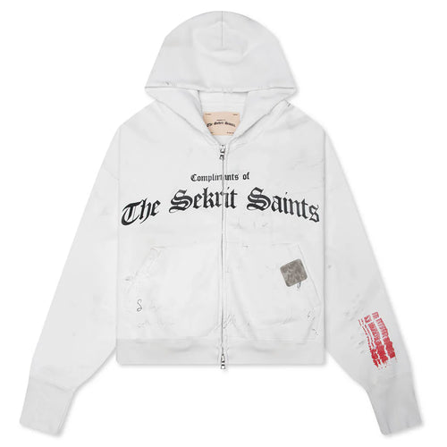 Stamp Zip Up Hoodie Vintage White