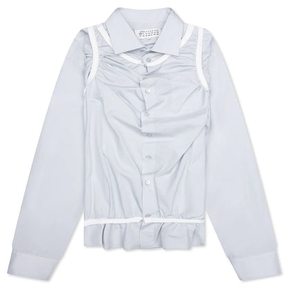 Loose Fit Button Shirt with White Accents Light Blue