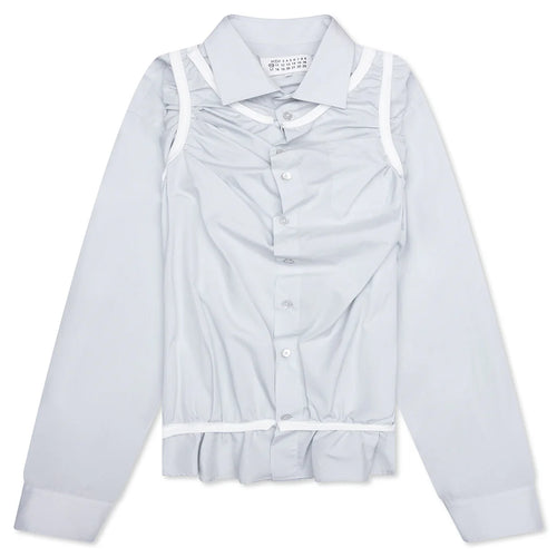Loose Fit Button Shirt with White Accents Light Blue