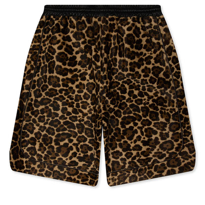 Leopard Print Calf Hair Basketball Shorts Brown Leopard