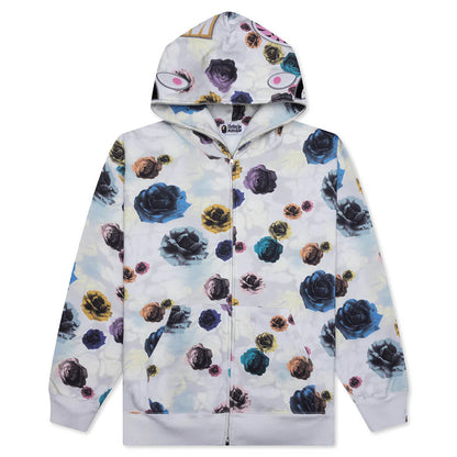 Floral Camo Shark Relaxed Fit Full Zip Hoodie Ivory