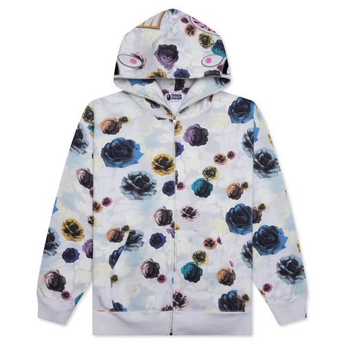 Floral Camo Shark Relaxed Fit Full Zip Hoodie Ivory