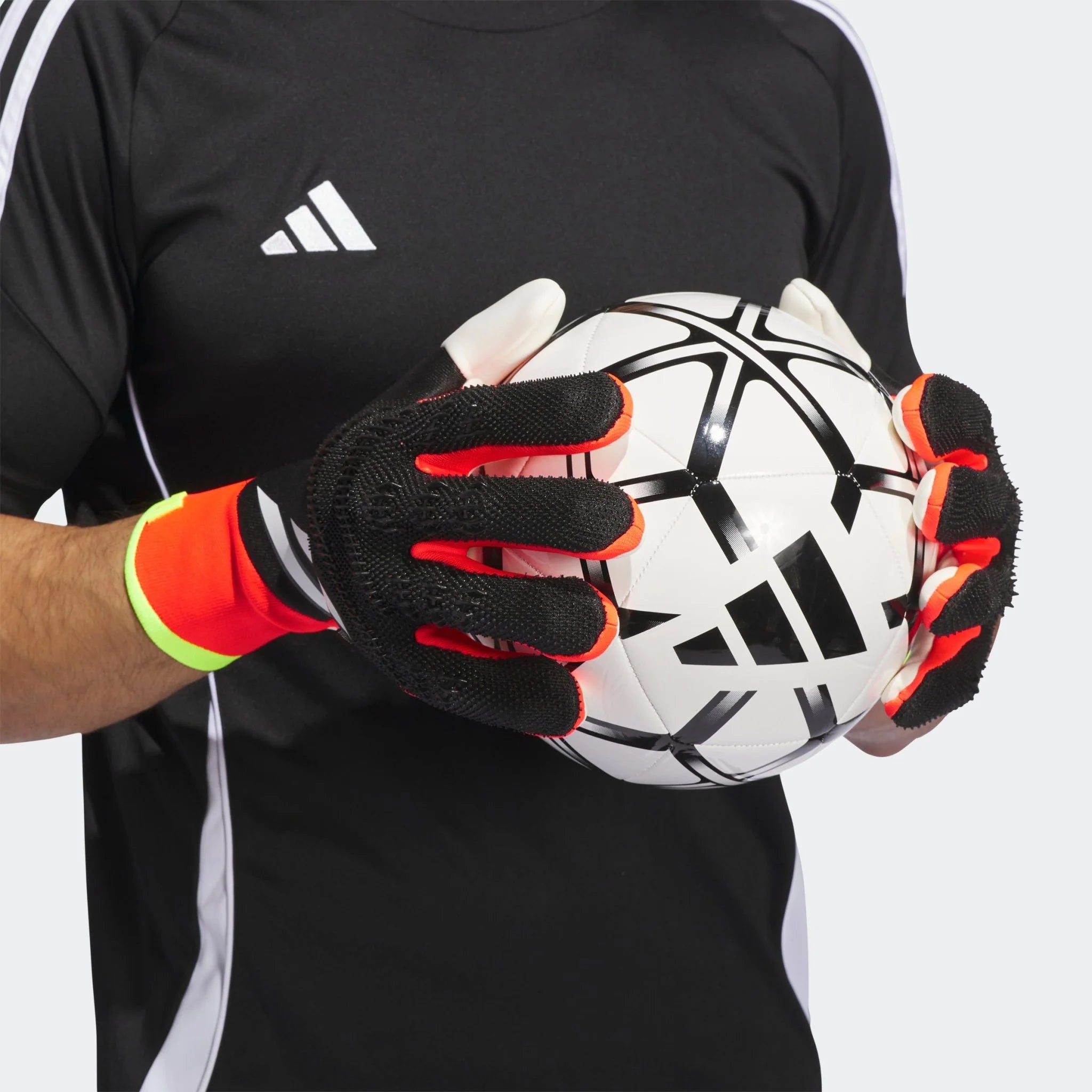 adidas Predator Pro Fingersave Goalkeeper Gloves Black Solar Red Yellow