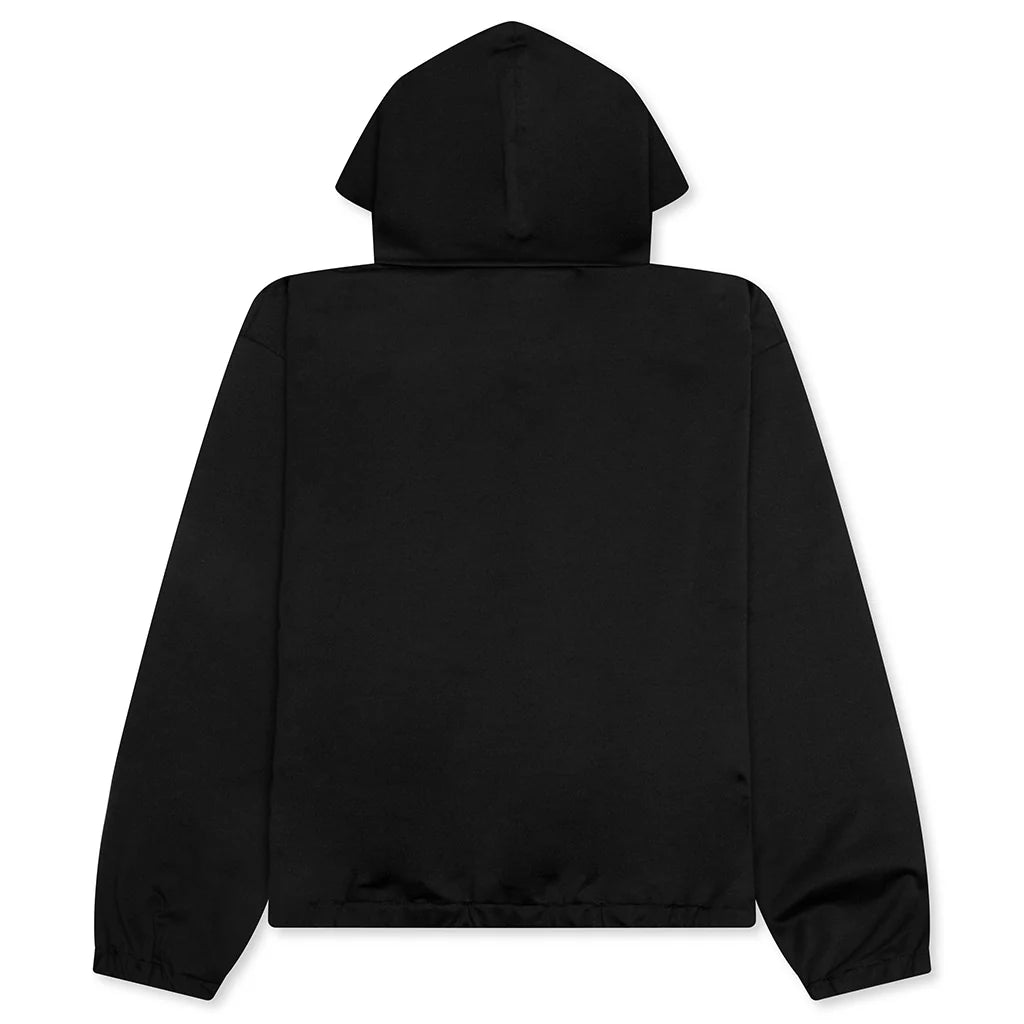 Shiny Cotton Jersey Technical Hooded Sweatshirt Black