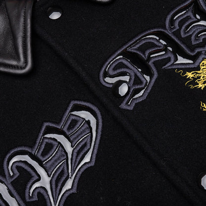 Dragon Embroidered Varsity Jacket Black