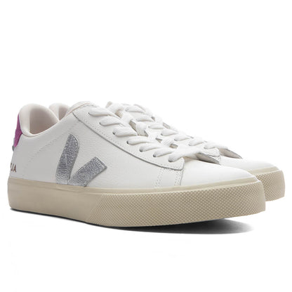 Womens Campo Leather White Silver Ultraviolet