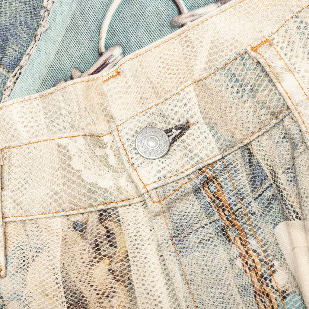 1981 Loose Fit Trompe loeil Print Denim White Green