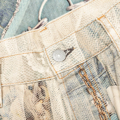 1981 Loose Fit Trompe loeil Print Denim White Green