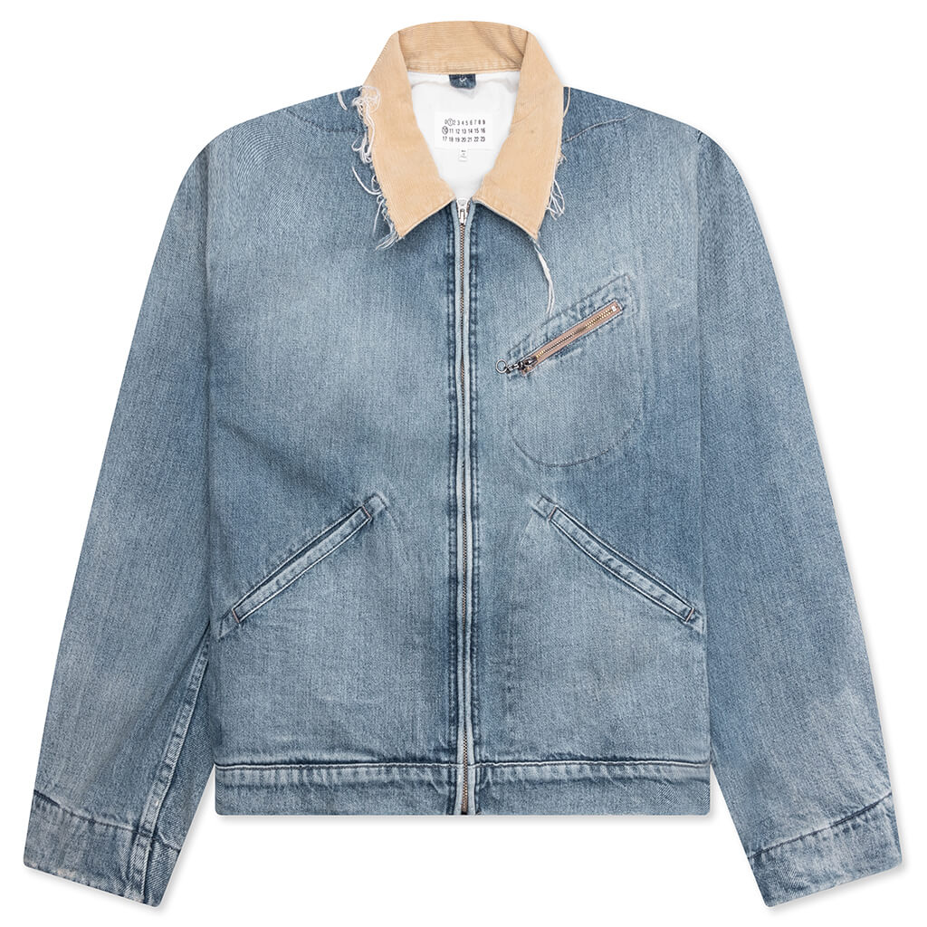Denim Jacket with Corduroy Collar Light Blue