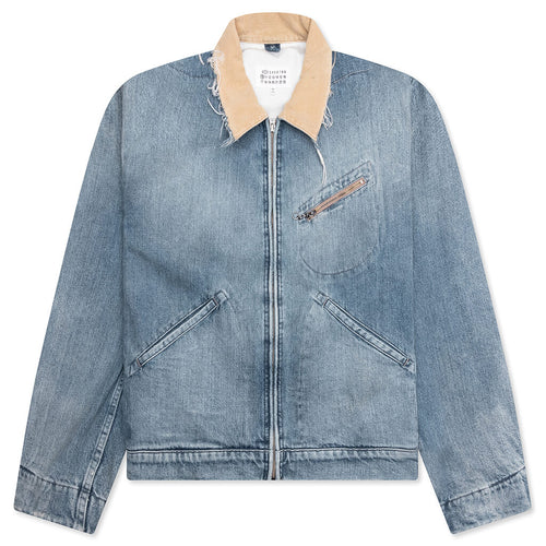 Denim Jacket with Corduroy Collar Light Blue