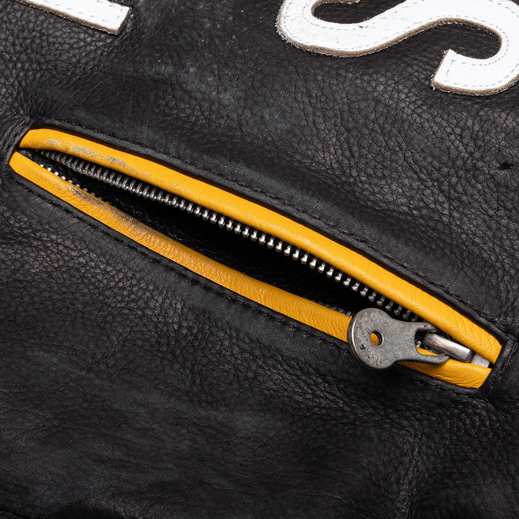 Movie Star Leather Jacket Black White Yellow