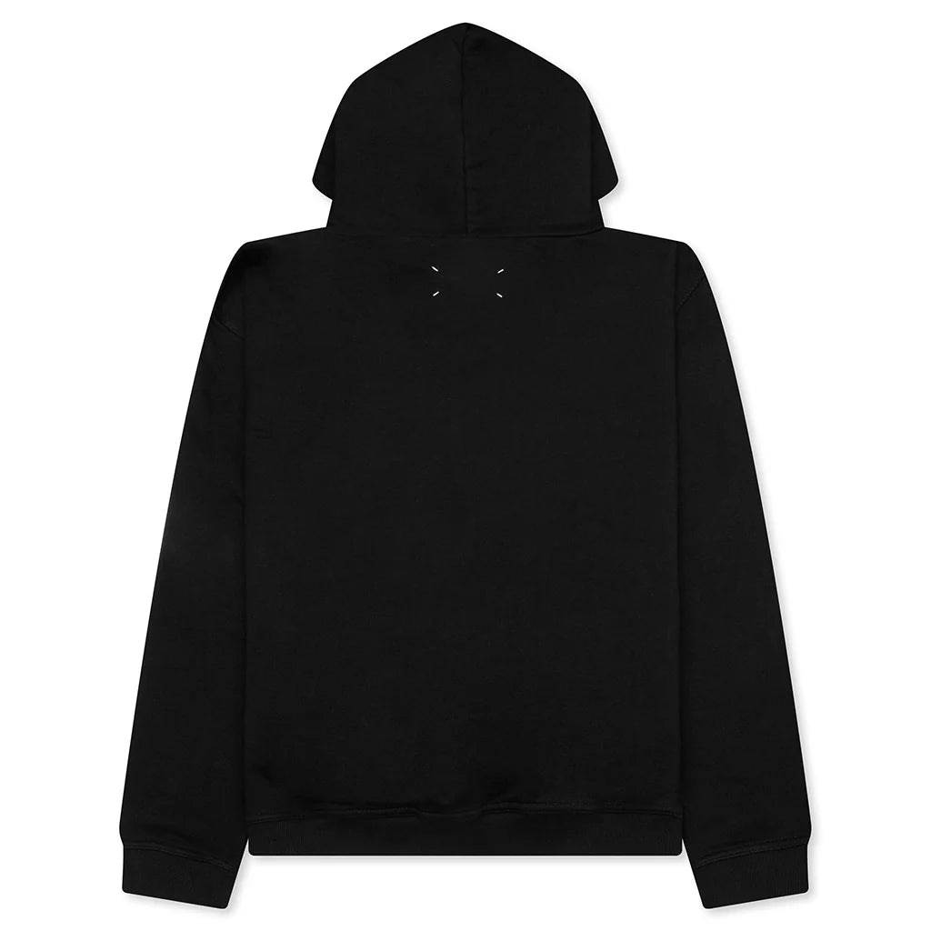 Upside Down Logo Hoodie Black White Embroidery