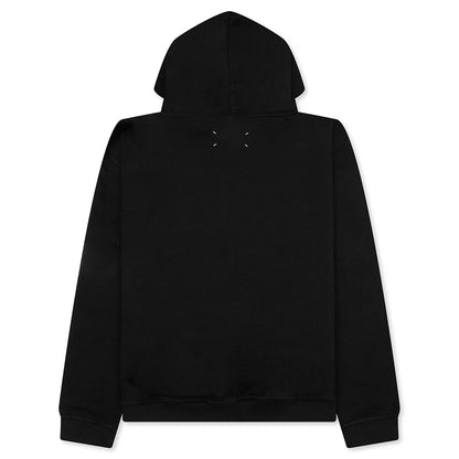 Upside Down Logo Hoodie Black White Embroidery