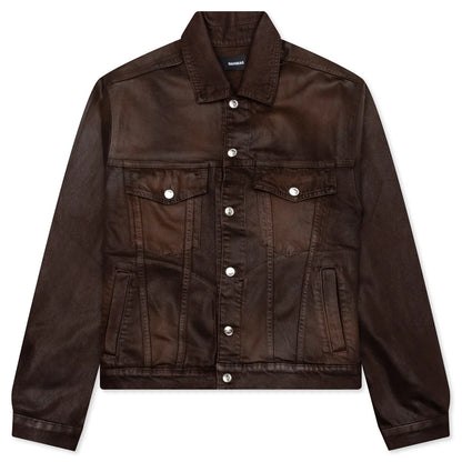 Waxed Denim Trucker Jacket Brown Wash