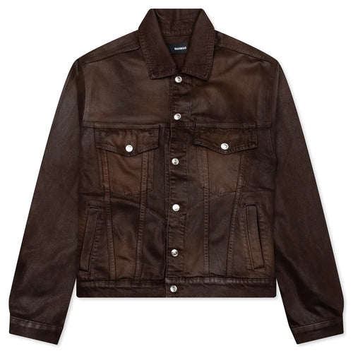 Waxed Denim Trucker Jacket Brown Wash