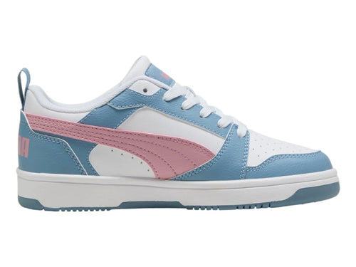 Tenis PUMA Rebound V6 Lo Blanco Rosa y Azul para Niña