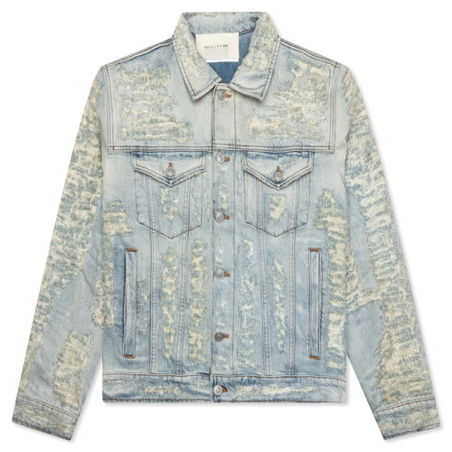 Destroyed Denim Jacket Tan Denim Blue