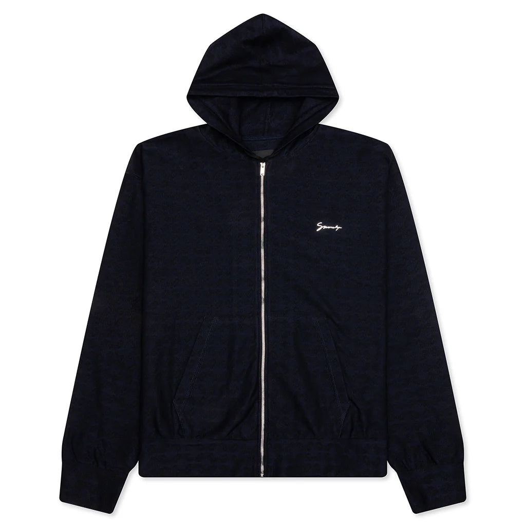 Zipped Hoodie In Monogram 72 Jacquard Black Navy