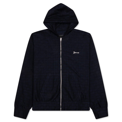 Zipped Hoodie In Monogram 72 Jacquard Black Navy