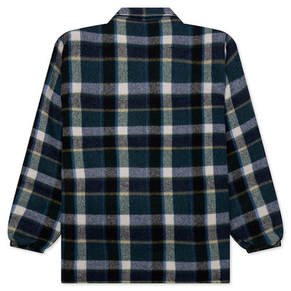 Wool Melton Plaid Coach Jacket Green