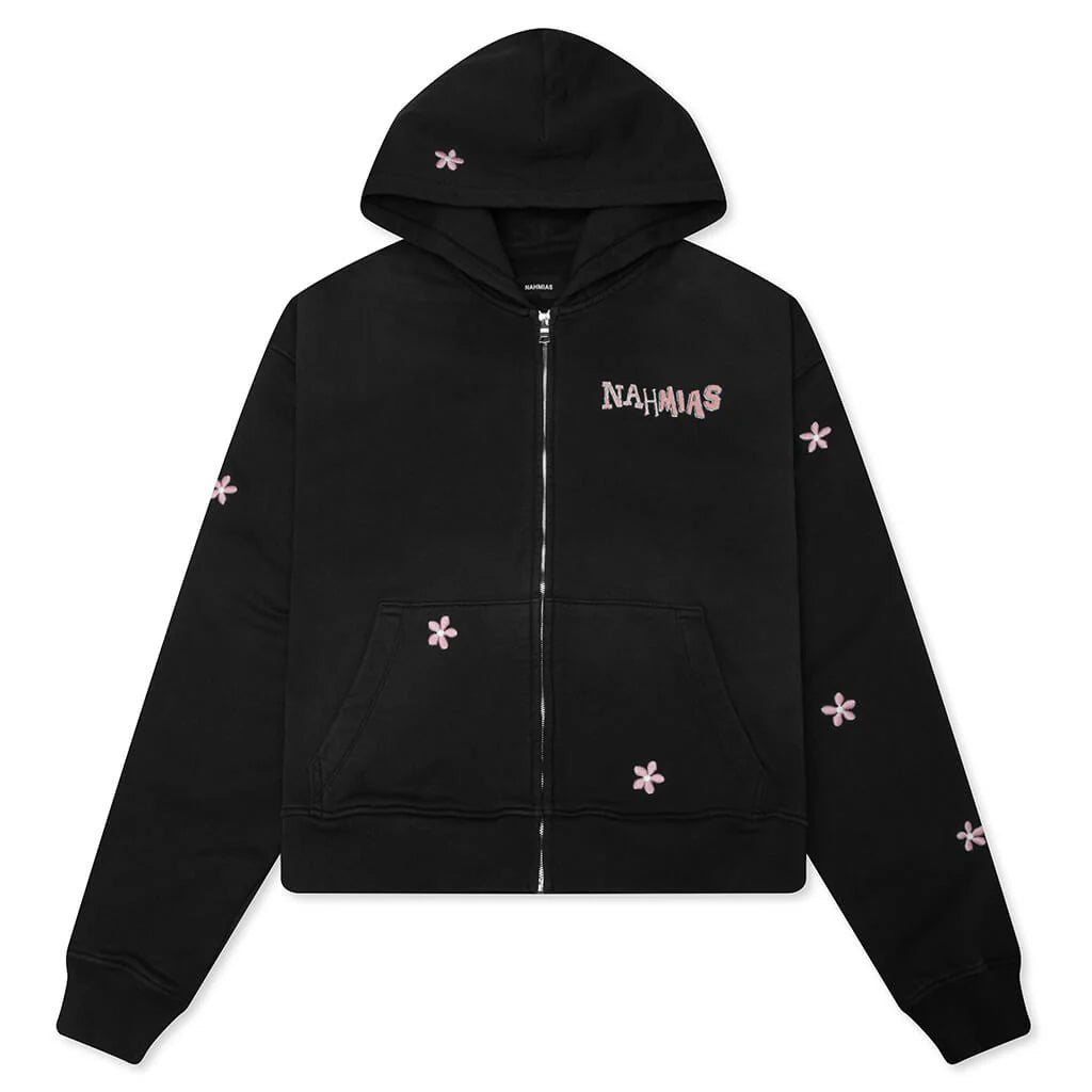 Flower Groms Zip Up Hoodie Aged Black