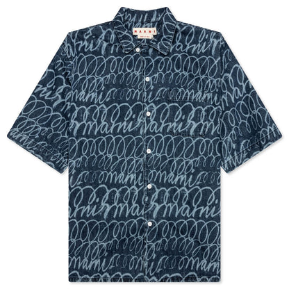 Bleached Echoes Organic Poplin Bowling Shirt Blue Kyanite