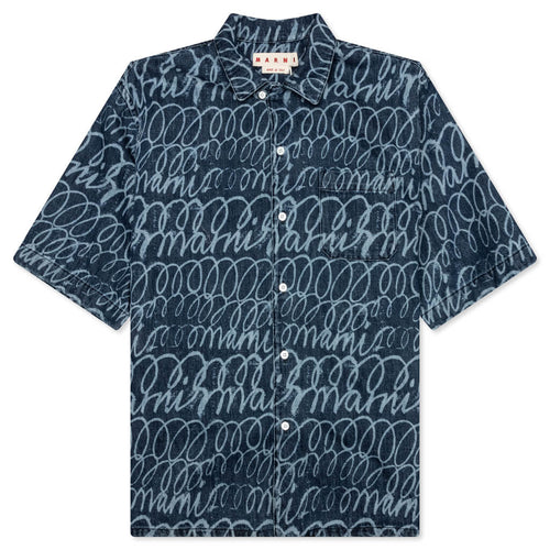 Bleached Echoes Organic Poplin Bowling Shirt Blue Kyanite