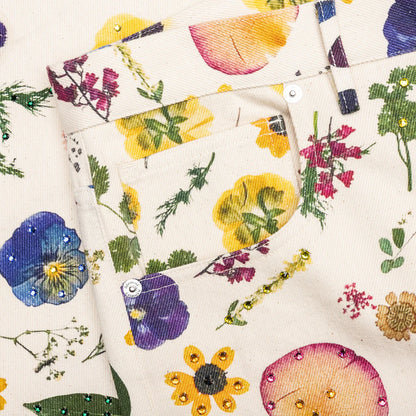 Floral Beaded Baggy Jean Pressed Flower