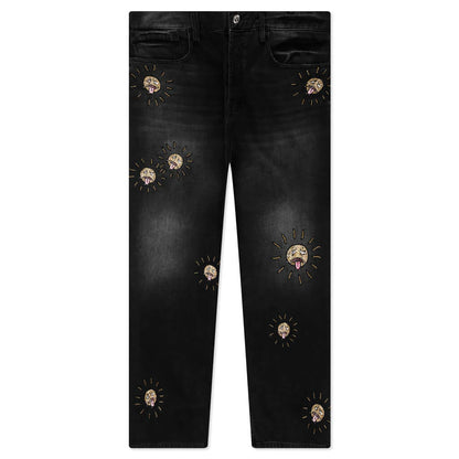 Beaded Sun Wide Jeans Charcoal Wash