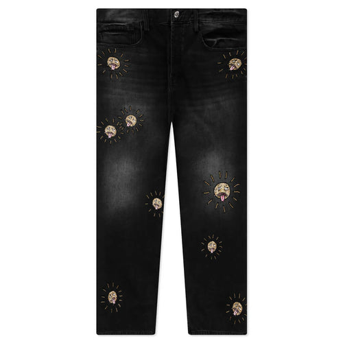 Beaded Sun Wide Jeans Charcoal Wash