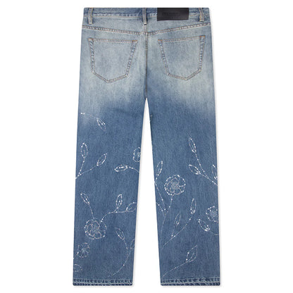 Beaded Wide Jeans Dark Wash
