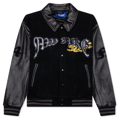 Dragon Embroidered Varsity Jacket Black