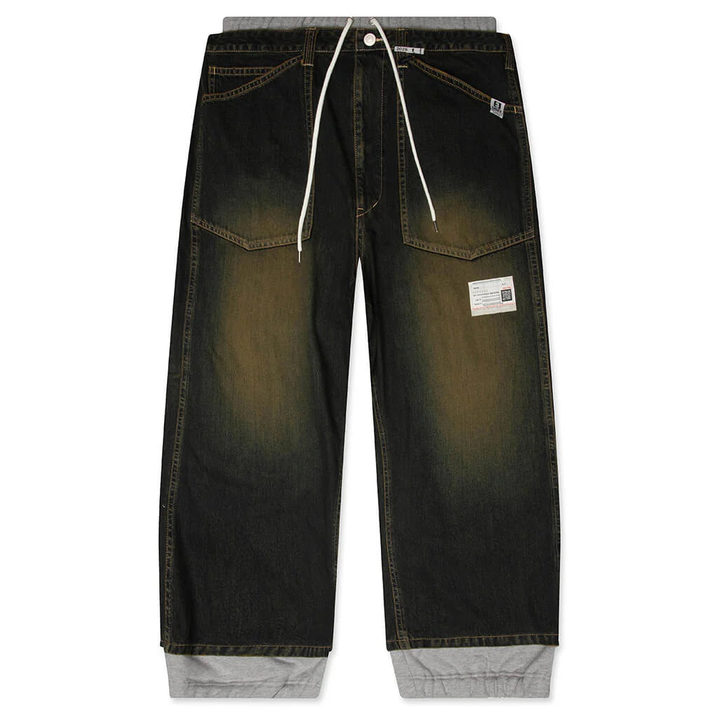 Sweat Pants Combined Denim Pants Indigo