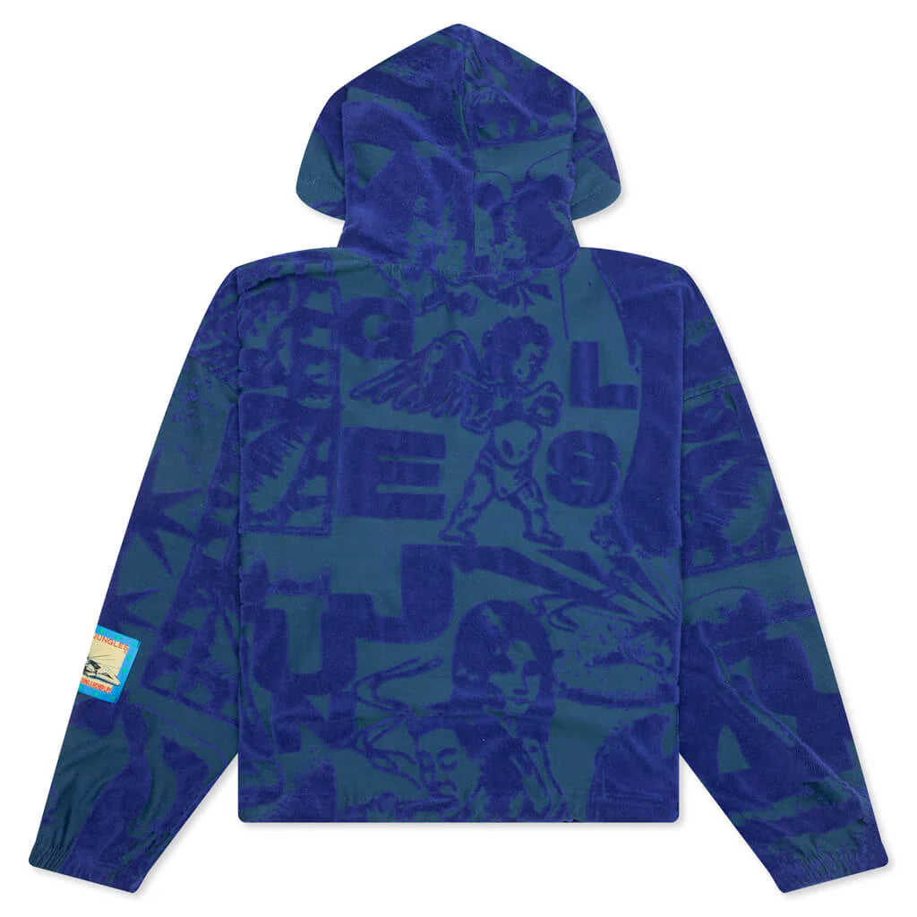 Terry Towelling Hoodie Blue Green