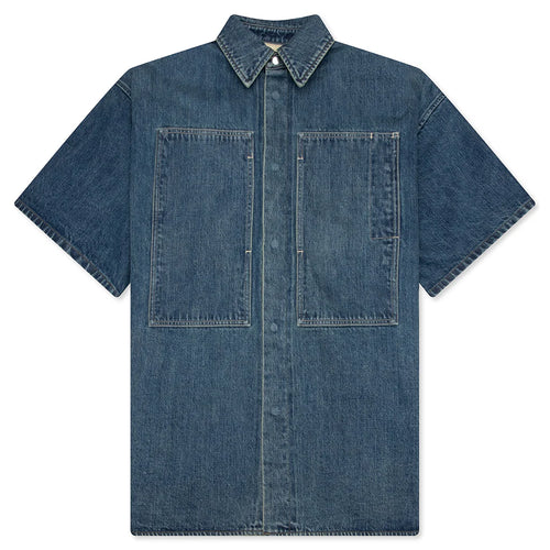 Washed and Bleached Raw Denim Shirt Blue