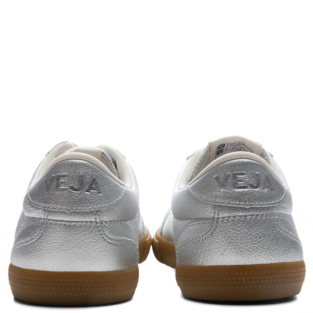 Womens Volley Leather Silver White Natural