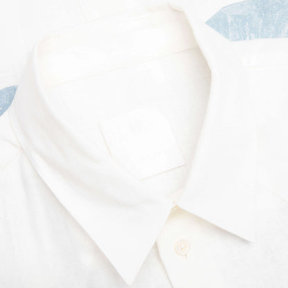 Linen Shirt with Hubert Objects Print Blue White
