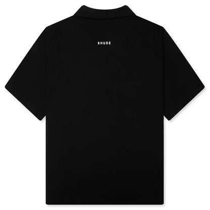 Camp Collar Logo Shirt Black White