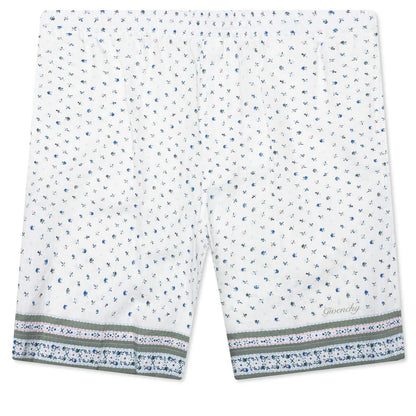 Printed Seersucker Cotton Bermuda Shorts Cream Green