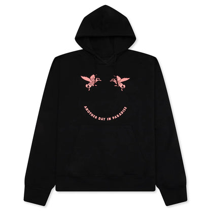 Fleece Hoodie With Unicorns Embroidery Black