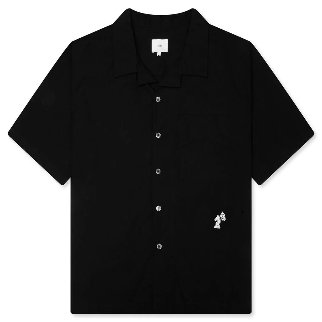 Camp Collar Logo Shirt Black White