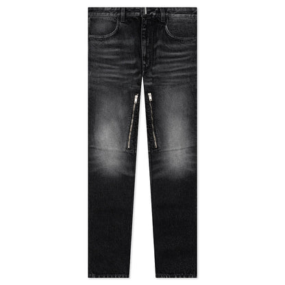 Slim Fit Denim W Zips Black White