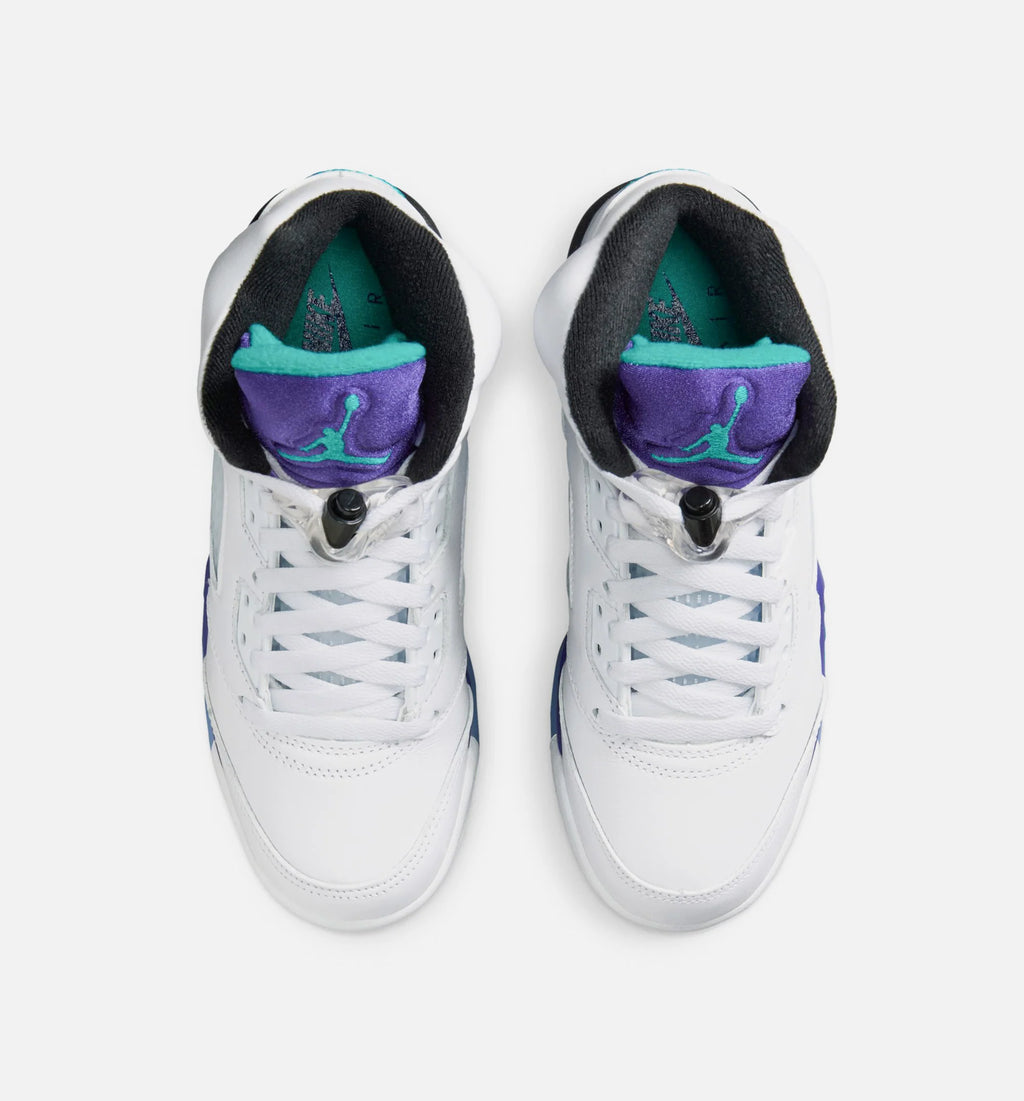 Air Jordan 5 Retro Grape Grade School Lifestyle Shoe White New Emerald Grape Ice Black