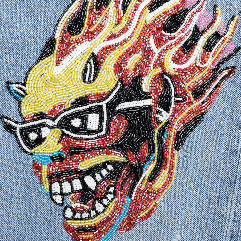 Sham Hand Beaded Double Wide Denim Indigo