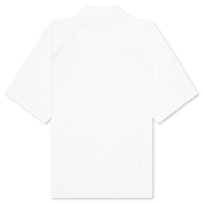 White Organic Poplin Bowling Shirt with Flower Patch Lily White