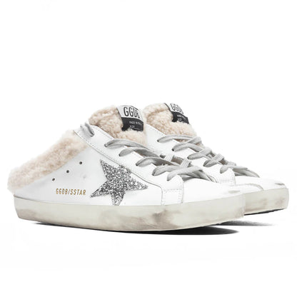 Womens Super Star Sabot White Silver Beige
