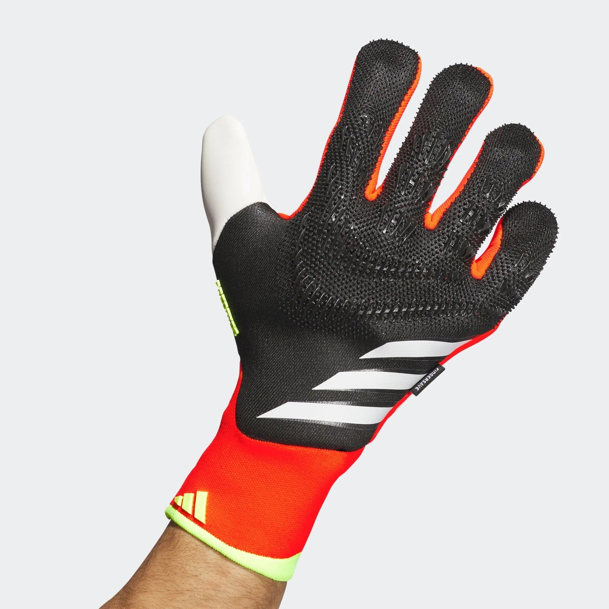 adidas Predator Pro Fingersave Goalkeeper Gloves Black Solar Red Yellow