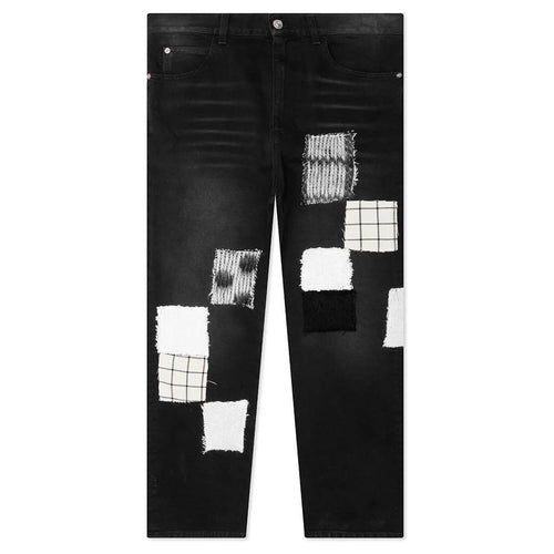 Bleached Cotton Patchwork Jeans Black