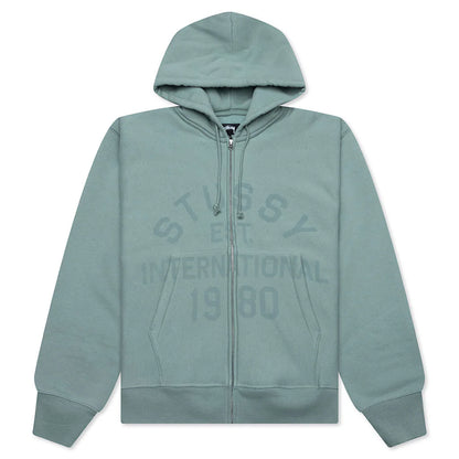 Established Printed Zip Hoodie Grey Green