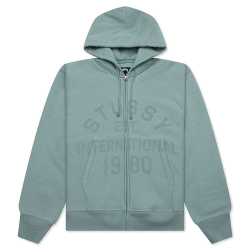 Established Printed Zip Hoodie Grey Green